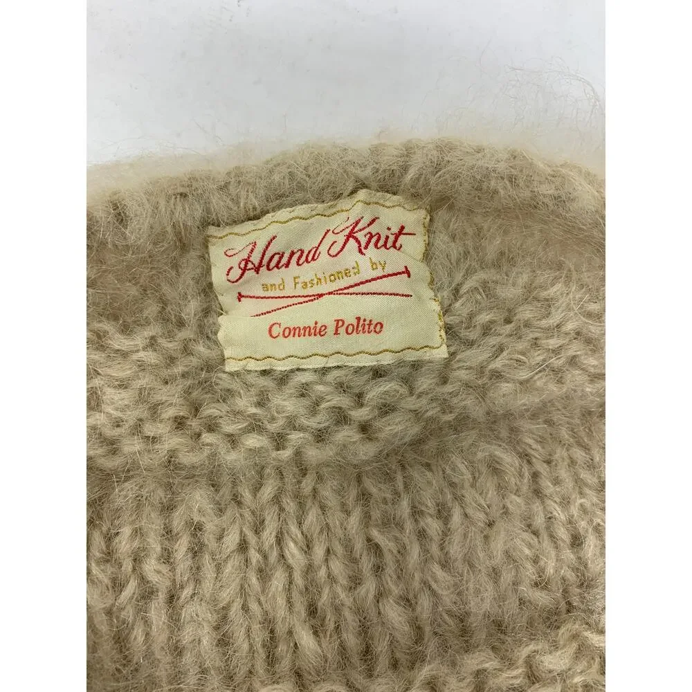 Vintage Handmade Handknit Bernat Capelet + Winter Hat Set Parchment Cream Wool